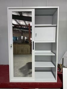 カスタマイズ可能なパターン2枚引き戸スチール製アルミラの服鏡付きキャビネット収納ロッカーワードローブメタルクローゼット寝室リビングルーム用 - Product Image 6