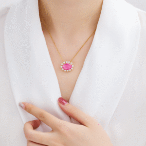 2024 tempérament luxe ovale fleur <span class=keywords><strong>vert</strong></span> <span class=keywords><strong>violet</strong></span> pierres précieuses mode coloré diamant collier en acier inoxydable femmes collier bijoux - Product Image 3