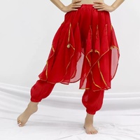 Pantalon sarouel à ourlet à volants pour danse orientale avec bordure dorée et paillettes brillantes pour Halloween arabe