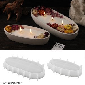 KK81 nampan lilin mangkuk penyimpanan Oval tabung lilin cetakan silikon Pot bunga cetakan silikon untuk kerajinan seni beton semen - Product Image 2