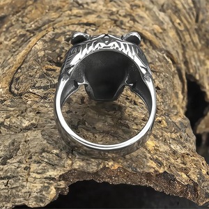 Men's <b>Titanium</b> Steel Wolf Head <b>Ring</b> Hip Hop Animal Geometric Style Jewelry Gift - Product Image 2