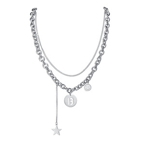 Collana a Doppio Strato con Faccina Sorridente e Ciondolo con Lettere dalla A alla Z in Acciaio al Titanio, Stile Hip-Hop Punk Popolare in Europa e America - Product Image 4