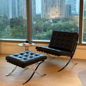 Sillón <span class=keywords><strong>Barcelona</strong></span> Individual, Sillón <span class=keywords><strong>de</strong></span> Ocio Nórdico Simple, Sillón <span class=keywords><strong>de</strong></span> Diseño con Brazos Metálicos para Sala <span class=keywords><strong>de</strong></span> Estar, Hotel o Habitación Modelo, Tapizado <span class=keywords><strong>en</strong></span> Cuero o Tela - Product Image 4