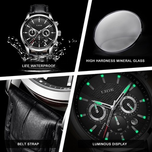 <span class=keywords><strong>Montre</strong></span> LIGE LG9866 en cuir (42 mm) avec 3 sous-cadrans pour <span class=keywords><strong>homme</strong></span>, chronographe analogique à quartz, étanche, lumineuse, <span class=keywords><strong>montre</strong></span>-bracelet de créateur pour <span class=keywords><strong>homme</strong></span> + boîte - Product Image 2