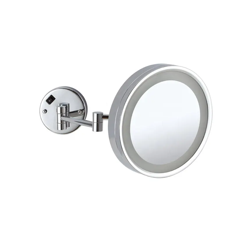스테인레스 스틸 장식 360 도 회전 거울 벽 거울 5X 확대 라운드 가정용 LED 벽 거울 LED 조명