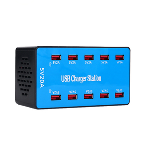 Cargador de Teléfono Inteligente USB de 10 Puertos, 100W, Color Azul y Negro, Estación de Carga USB de 5V <span class=keywords><strong>20A</strong></span> para Múltiples Dispositivos con Cables de CA - Product Image 4