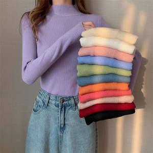 2022 High Quality Ladies Half <strong>Turtleneck</strong> Pullover Solid Color Long Sleeve Knitted <strong>Sweater</strong> - Product Image 4