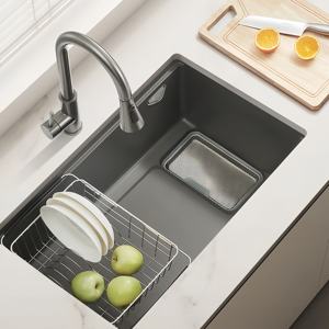 Évier de cuisine en pierre de quartz, double bac de récupération des débris, grand bac unique, multifonctionnel, à niveaux - Product Image 1