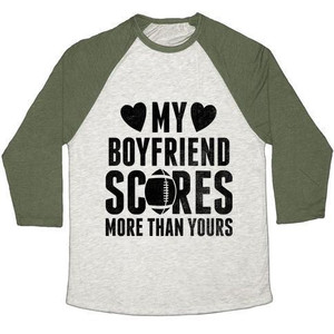 แฟนของฉันมีสกอร์สูงกว่าคุณ (ฟุตบอล) เสื้อยืดเบสบอลแบบทริบลีนสำหรับทุกเพศ - Product Image 4