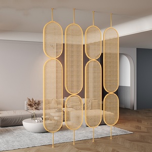 Biombos Decorativos Reutilizables de <span class=keywords><strong>Metal</strong></span> y Vidrio para Privacidad, Plegables, para Balcón, Restaurante, Habitación, Decoración de Pared, Biombos de Ratán, Separador de Ambientes - Product Image 1