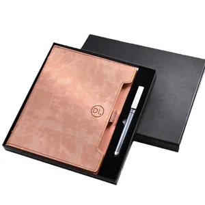 Caderno de couro A5 de alta qualidade, conjunto de canetas para presente, logotipo personalizado, planejador de negócios, fabricante por atacado de diários personalizados