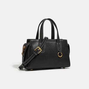 Custom Vegetable Tanned Leather Women's New Retro Shoulder Crossbody <b>Handbag</b> <b>Black</b> Genuine Leather <b>Small</b> Tote Bag - Product Image 2