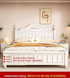 Lit de ferme en bois massif peint non toxique, blanc rustique, luxe moderne, taille King/Queen, ensemble de <span class=keywords><strong>chambre</strong></span> à <span class=keywords><strong>coucher</strong></span> français réglable avec matelas - Product Image 4