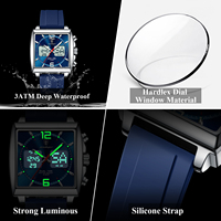 Reloj de Cuarzo Poedagar E109 para Hombre, Resistente al Agua, Luminoso, Multifuncional, con Cronógrafo, Alarma y Correa de Silicona