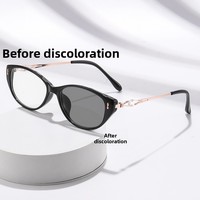 Lunettes œil-de-chat photochromiques décorées de strass, design punk transfrontalier sophistiqué, dégradé violet-gris, pour myopie