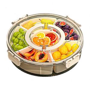 Plateau de service rotatif hermétique en plastique écologique pour aliments, idéal pour les fêtes en extérieur, les snacks, les craquelins, les épices et les fruits, avec compartiments. - Product Image 1