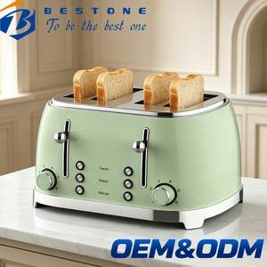 Tostadora BESTONE de 4 Rebanadas con Función de Descongelación, Recalentamiento y Cancelación, Control Mecánico, Color Verde, Uso Doméstico - Product Image 1
