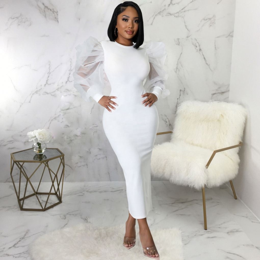 High Quality Solid Color Women Career Dresses O-neck Mesh Lantern Sleeve Bodycon Dress Midi Length Ladies Office Dress| Alibaba.com High Quality Solid Color Women Career Dresses O-neck Mesh Lantern Sleeve Bodycon Dress Midi Length Ladies Office Dress| Alibaba.com