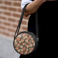 Sac à bandoulière rond personnalisé avec motif floral tropical en forme de coquille de fanion, fermeture éclair, idéal pour les voyages quotidiens, l'église et le shopping