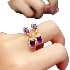 Boucles d'oreilles clous en argent sterling 925 plaqué or avec améthyste naturelle, faites à la main, pour femme, cadeau de mariage ou de fête, vente en gros - Product Image 2