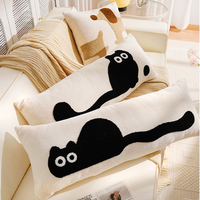 Coussins de canapé brodés personnalisables, housse de coussin longue avec motif de chat de dessin animé mignon, coussin long extra-large avec motif de chien