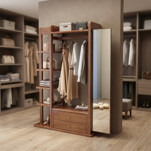 Perchero Moderno de Madera Maciza con 6 Ganchos y 5 Estantes, Mueble de Almacenamiento Independiente para Dormitorio o Sala de Estar, Diseño Multifuncional - Product Image 2