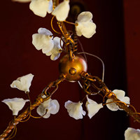 Elégant Luminaire de Villa Traditionnel Lustre Pendentif Lumières Hauteur Réglable Pendentif en Céramique Longue Fleur Design Laiton AC