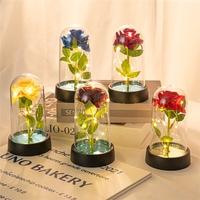 LUYI - Fleurs artificielles en verre avec couvercle en verre, rose lumineuse, cadeau de mariage, anniversaire, Saint-Valentin, décoration de la maison