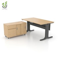 Bureau de direction de luxe gris moderne IULTRA, table de PDG en forme de L avec fente de gestion des câbles