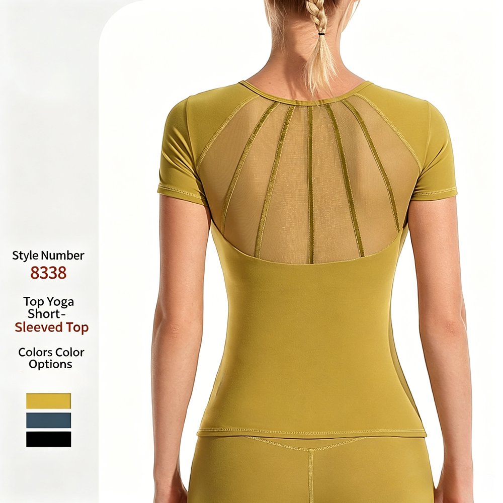 Women's Vertical Stripe Mesh Back Short Sleeve Yoga Top Slim Fit Breathable High Elasticity Athleisure Casual Daily Wear