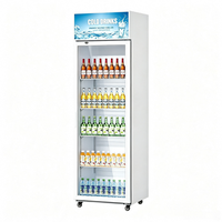 Congelador vertical comercial de bajo consumo con puerta de vidrio simple para bebidas, vitrina expositora mecánica multicubiertas para cola y cerveza