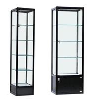 Vitrine de Présentation Tour en Verre à Cadre Doré en Aluminium, Panneaux Noirs, Prix Compétitif Commercial