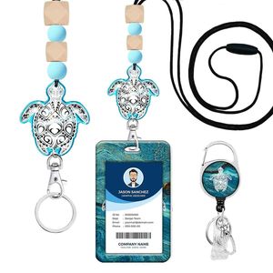 In stock: Blue turtle-shaped lanyard for teachers, ID cards, and keys; silicone beaded necklace for female nurses. - Product Image 1