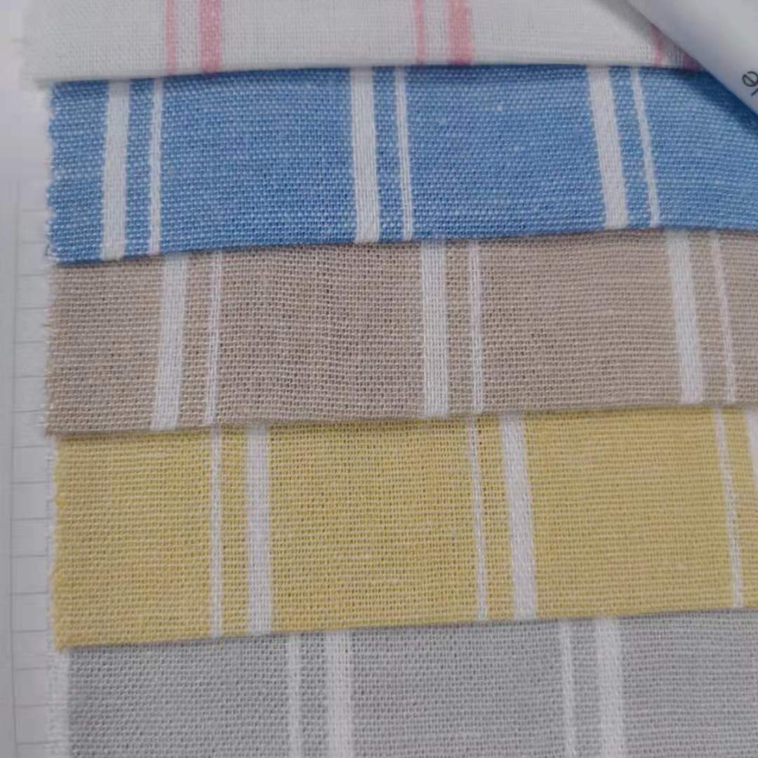China Linen Viscose Linen Rayon Yarn Dyed Stripes Woven Fabric for Women's Pants Dress Skirts