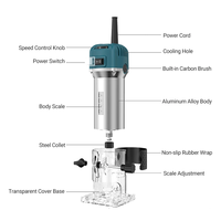 Fresadora Eléctrica Compacta para Madera con 15 Brocas, Herramienta de Corte para Bricolaje, 30000 RPM, 3 Años de Garantía