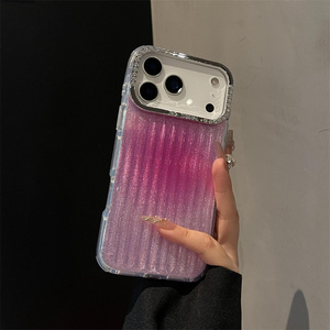 Glitter Stripes Diamond Laser Corrugated Rainbow Phone case for iPhone 17 16 15 Pro Max striped Gradient IMD Colorful back Cover - Product Image 2