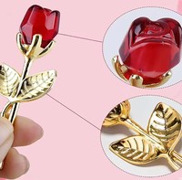 Rose en verre cristal, mini fleur artificielle, ornement de chambre, décoration de bureau, cadeau pour mariage, Saint-Valentin, fête des mères