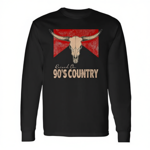 Vintage Western <b>Bull</b> <b>Skull</b> Long Sleeve T-Shirt Cotton Crew Neck Unisex Adults Promotional Activities Silk Screen Printing - Product Image 2