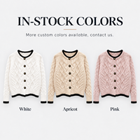 Cardigan Rétro Femme OEM ODM à Manches Longues et Couleurs Contrastées, Style Français, Col Rond, Manteau Simple Boutonnage, Pull en Maille Torsadée 3D pour l'Automne