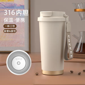 Cotyke – gobelet isotherme en acier inoxydable 316, tasse à café de voyage de 500 ml avec paille et couvercle pour boire en déplacement - Product Image 1