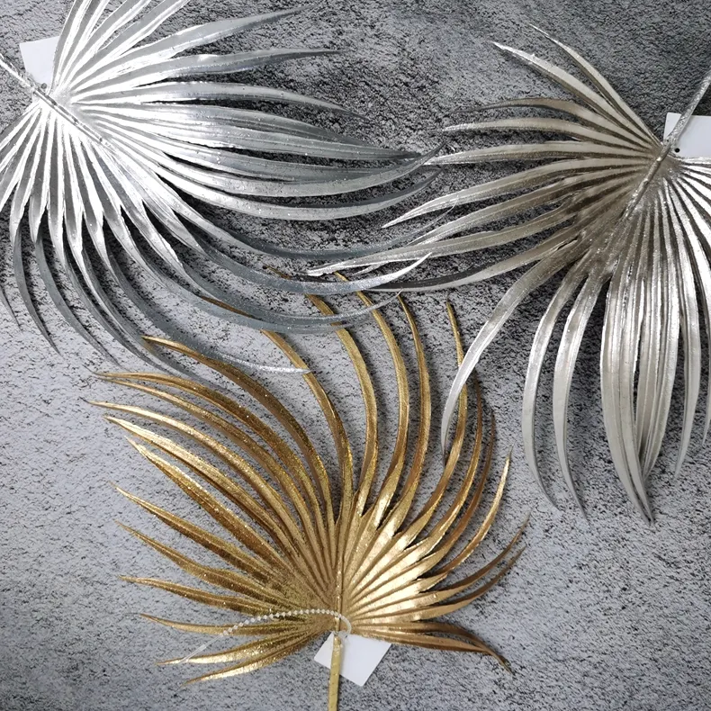 High quality artificial gold palm leaves long stem for wedding & home Christmas decoration gold palm leaves