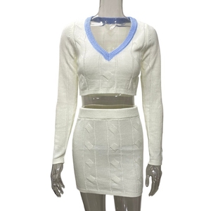 New Fashion Sexy <b>Knitted</b> Navel Sweater Female High Waist Package Hip Skirt Suit Fashion - Product Image 4