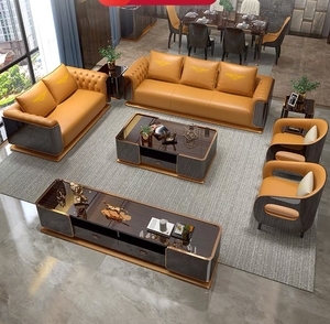 Ensemble de canapés de luxe léger, meubles en cuir, salon moderne, <span class=keywords><strong>canapé</strong></span> en forme de U <span class=keywords><strong>bleu</strong></span> <span class=keywords><strong>ciel</strong></span> - Product Image 4