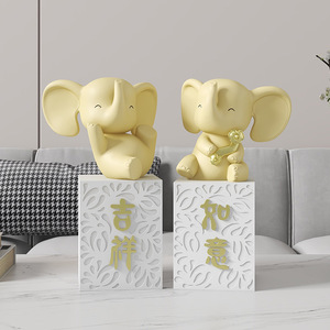 Juego de Figuras de Elefantes Auspiciosos de Resina, Esculturas Pintadas a Mano de Forma Irregular, Diseño Moderno para Sala de Estar, Entrada, Dormitorio - Product Image 4