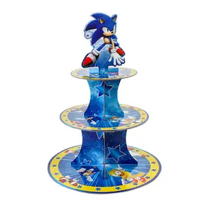 TS happy birthday party themed 3 tier Ppaper cake stand animal cartoon sonic Disposable paper cake stand for for party favor