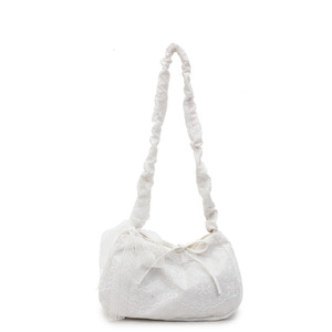 Bolso de hombro con bordado de encaje para mujer, con cordón y lazo, asa fruncida, elegante bolso de mano para uso diario - Product Image 5