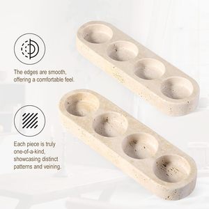 Travertine Candle <strong>Holder</strong> for Dining Table Beige Candle <strong>Holder</strong> with 4 Holes <strong>Tealight</strong> Candle <strong>Holder</strong> for Table Centerpieces - Product Image 6