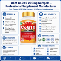 OEM CoQ10 200mg Softgels avec Shilajit PQQ Formule triple action-Complément alimentaire énergétique pour la santé cardiaque