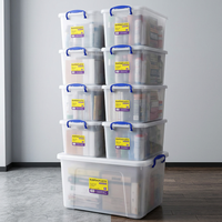Boîte de rangement en plastique semi-transparente PP de 85 L avec couvercle et poignée, organiseur de linge pour couvertures, linge de maison et rangement domestique