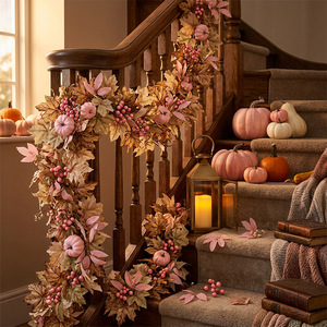 Guirnalda Decorativa de Otoño Fuyi, Enredadera Artificial de Arce de 6 pies, para Interiores y Exteriores, con Hojas, Calabazas y Granos - Product Image 3